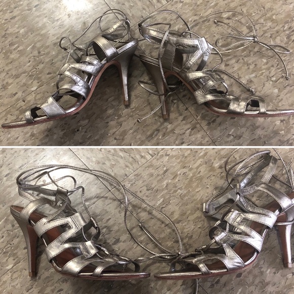 ALDO Metallic Leather Lace-Up Heels Sz 9 - Picture 7 of 8